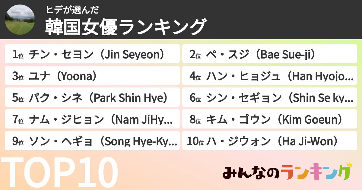 ヒデさんの「韓国女優ランキング」