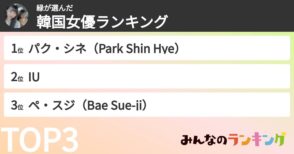 緑さんの「韓国女優ランキング」