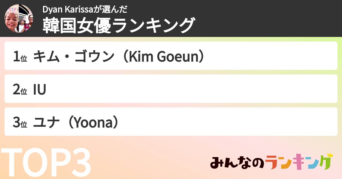 Dyan Karissaさんの「韓国女優ランキング」