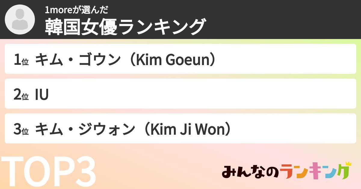 1moreさんの「韓国女優ランキング」