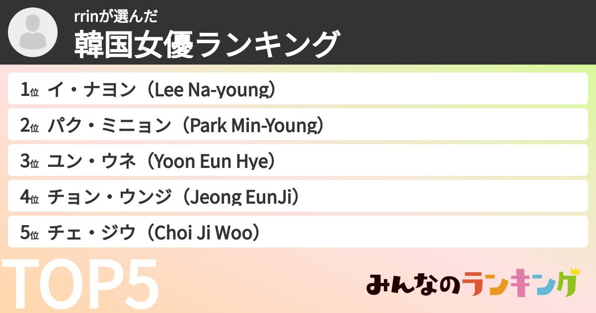 rrinさんの「韓国女優ランキング」