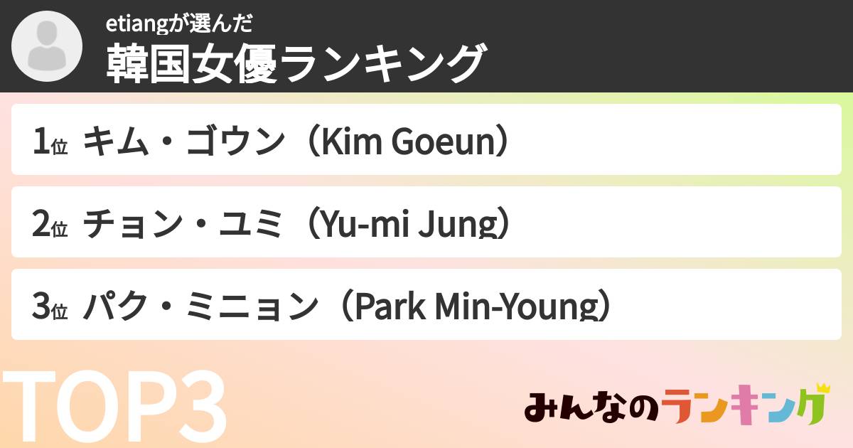 etiangさんの「韓国女優ランキング」