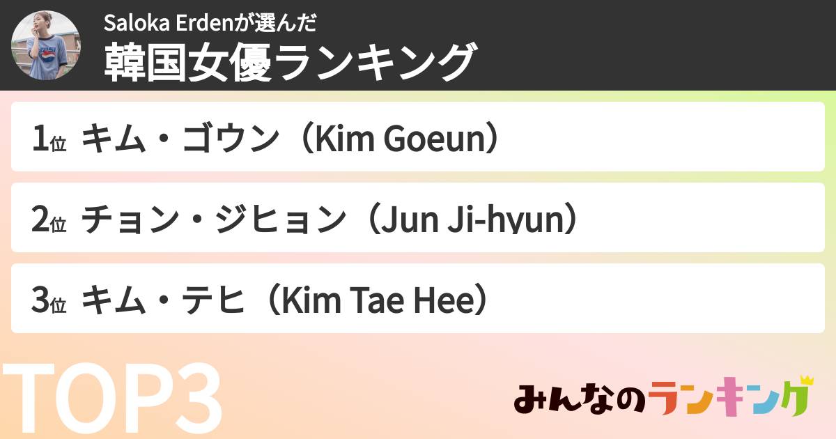 Saloka Erdenさんの「韓国女優ランキング」