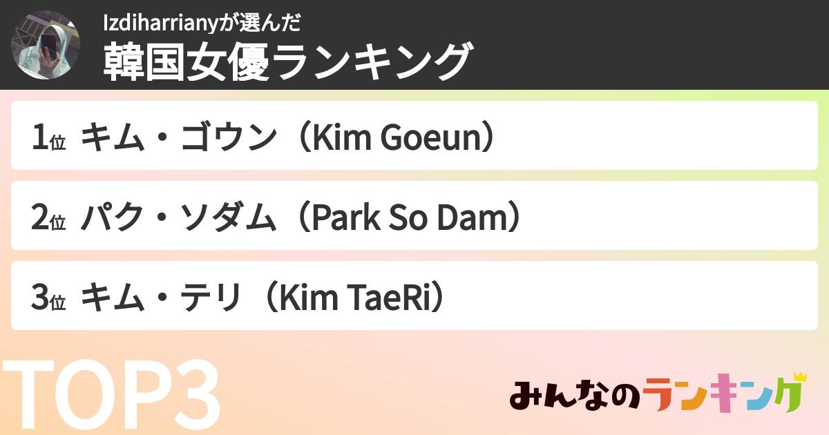 Izdiharrianyさんの「韓国女優ランキング」
