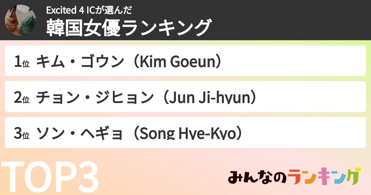 Excited 4 ICさんの「韓国女優ランキング」