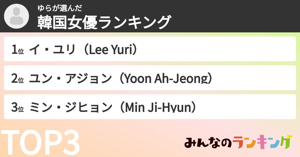 ゆらさんの「韓国女優ランキング」