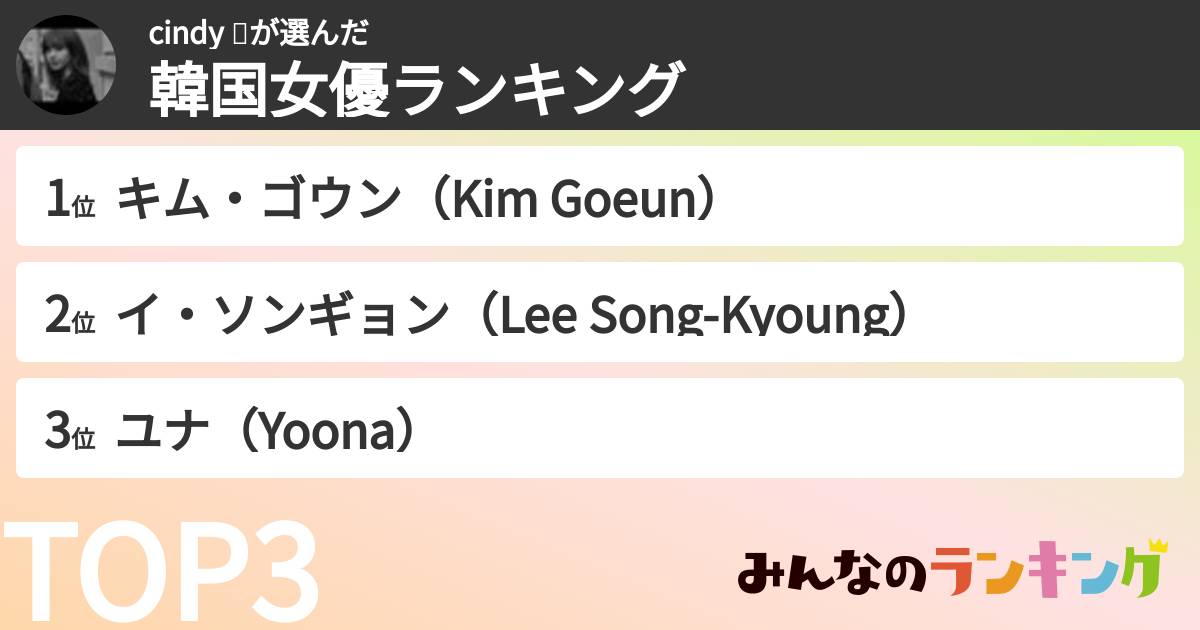 cindy 🖤さんの「韓国女優ランキング」
