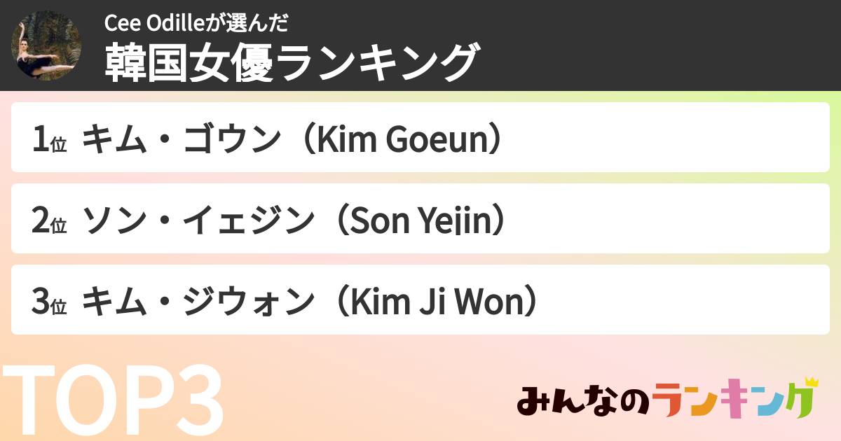 Cee Odilleさんの「韓国女優ランキング」