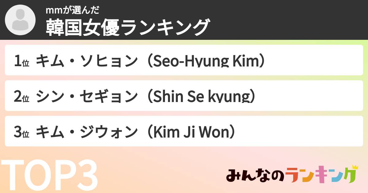 mmさんの「韓国女優ランキング」