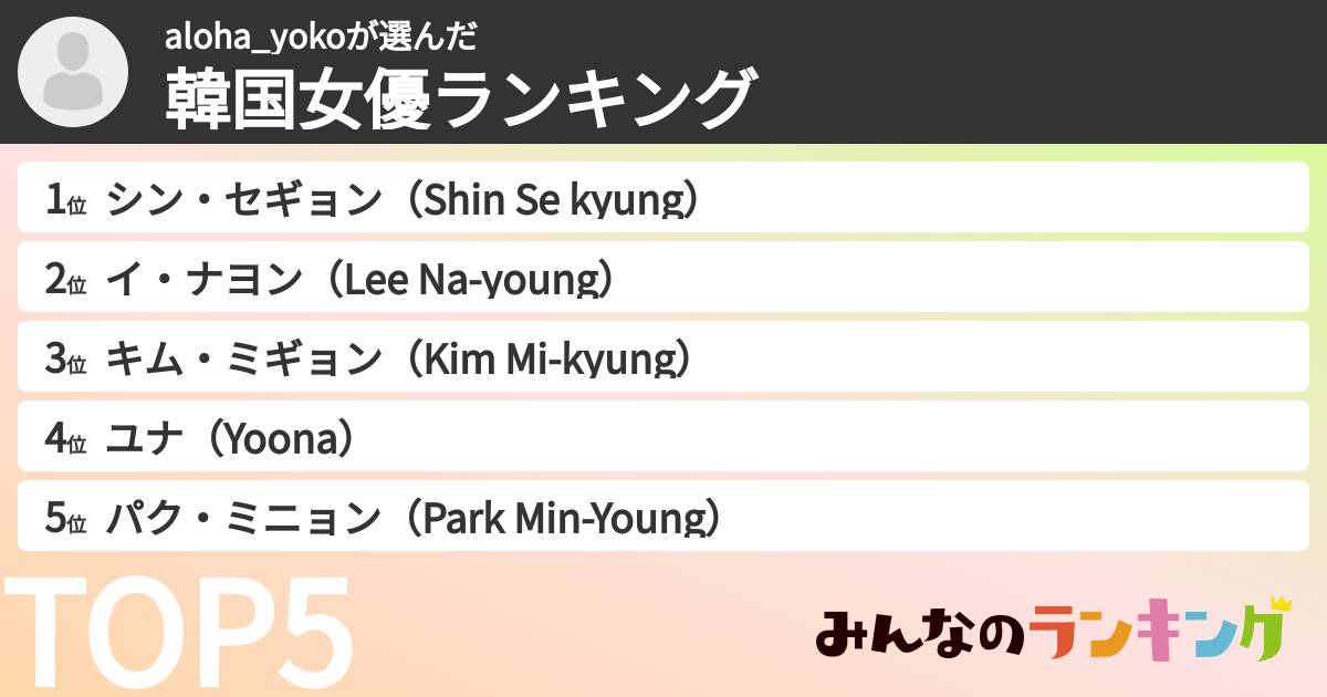 aloha_yokoさんの「韓国女優ランキング」