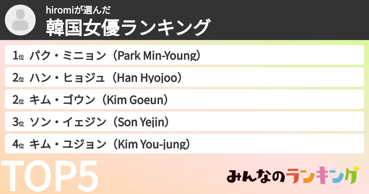 hiromiさんの「韓国女優ランキング」