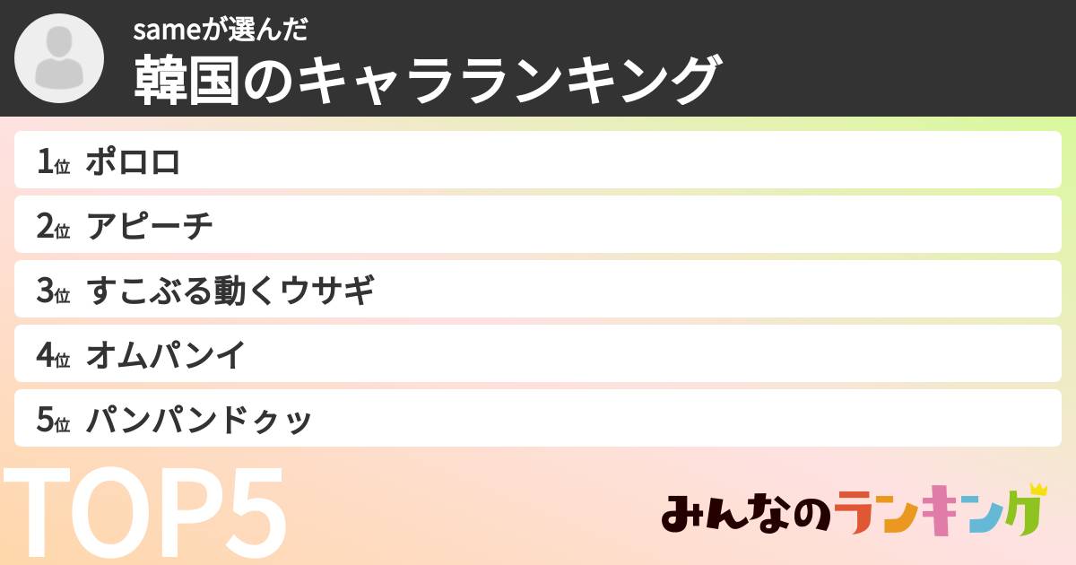 sameさんの「韓国のキャラランキング」