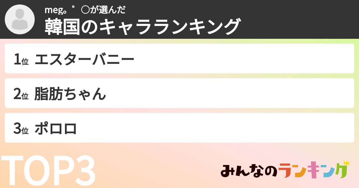 meg。゜○さんの「韓国のキャラランキング」