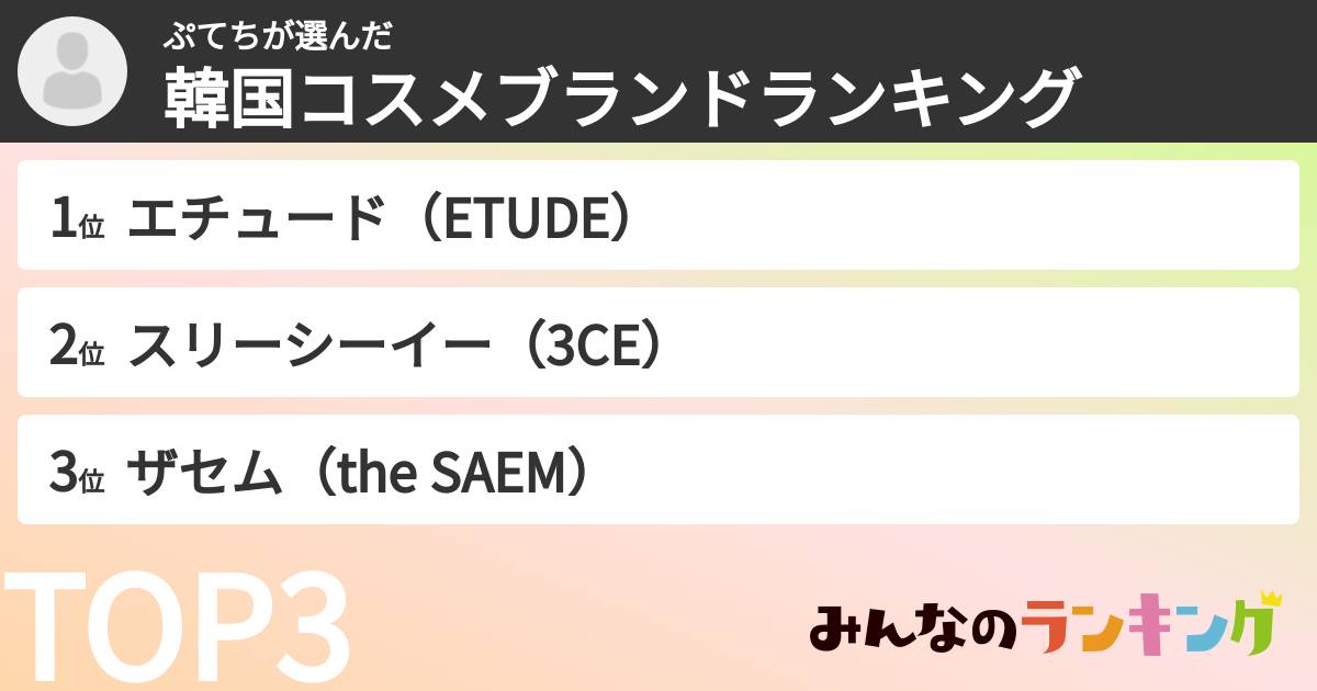 ぷてちさんの「韓国コスメブランドランキング」