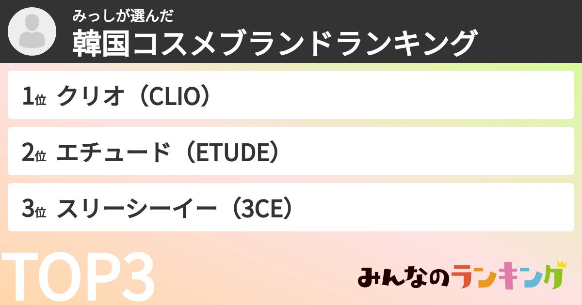 みっしさんの「韓国コスメブランドランキング」
