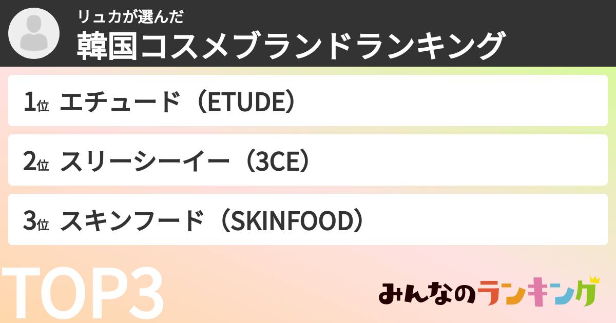 リュカさんの「韓国コスメブランドランキング」