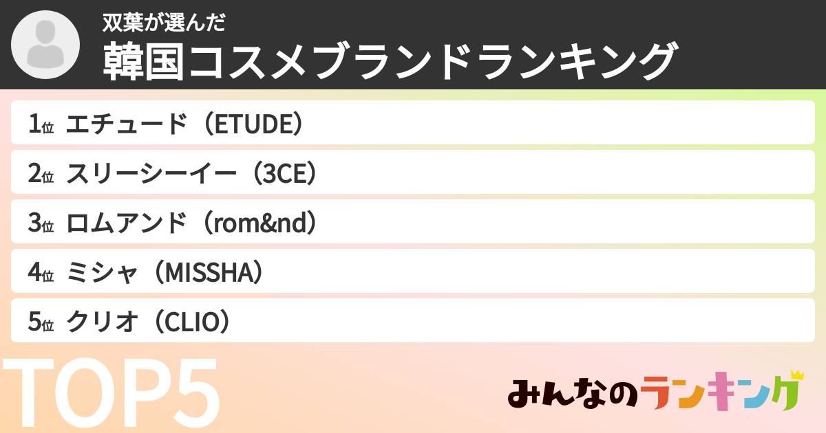 双葉さんの「韓国コスメブランドランキング」