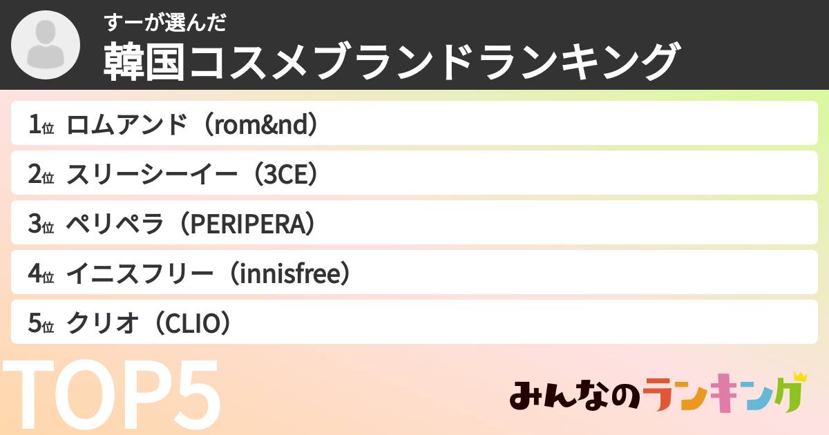すーさんの「韓国コスメブランドランキング」