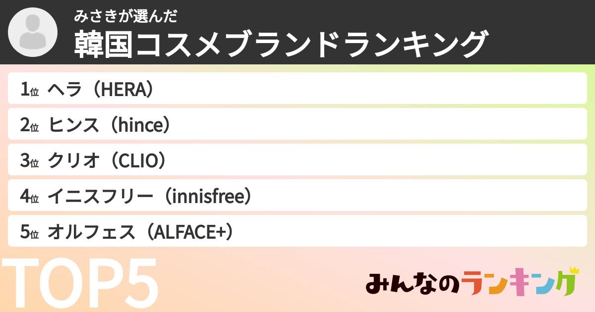 みさきさんの「韓国コスメブランドランキング」