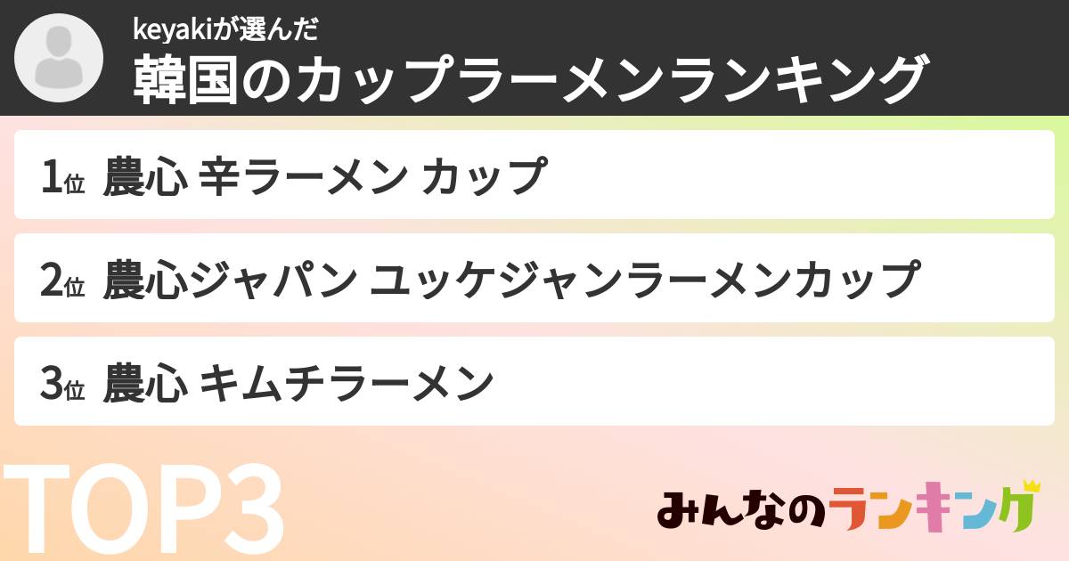 keyakiさんの「韓国のカップラーメンランキング」