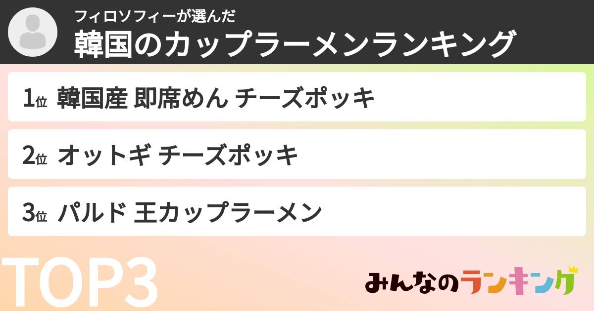 フィロソフィーさんの「韓国のカップラーメンランキング」
