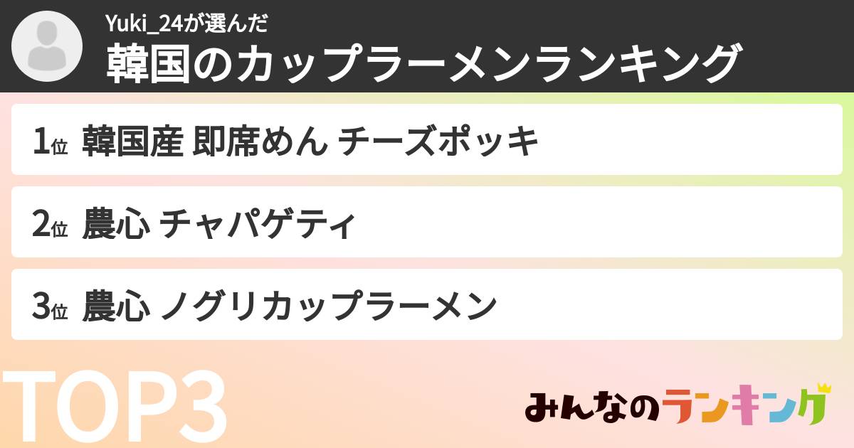 Yuki_24さんの「韓国のカップラーメンランキング」