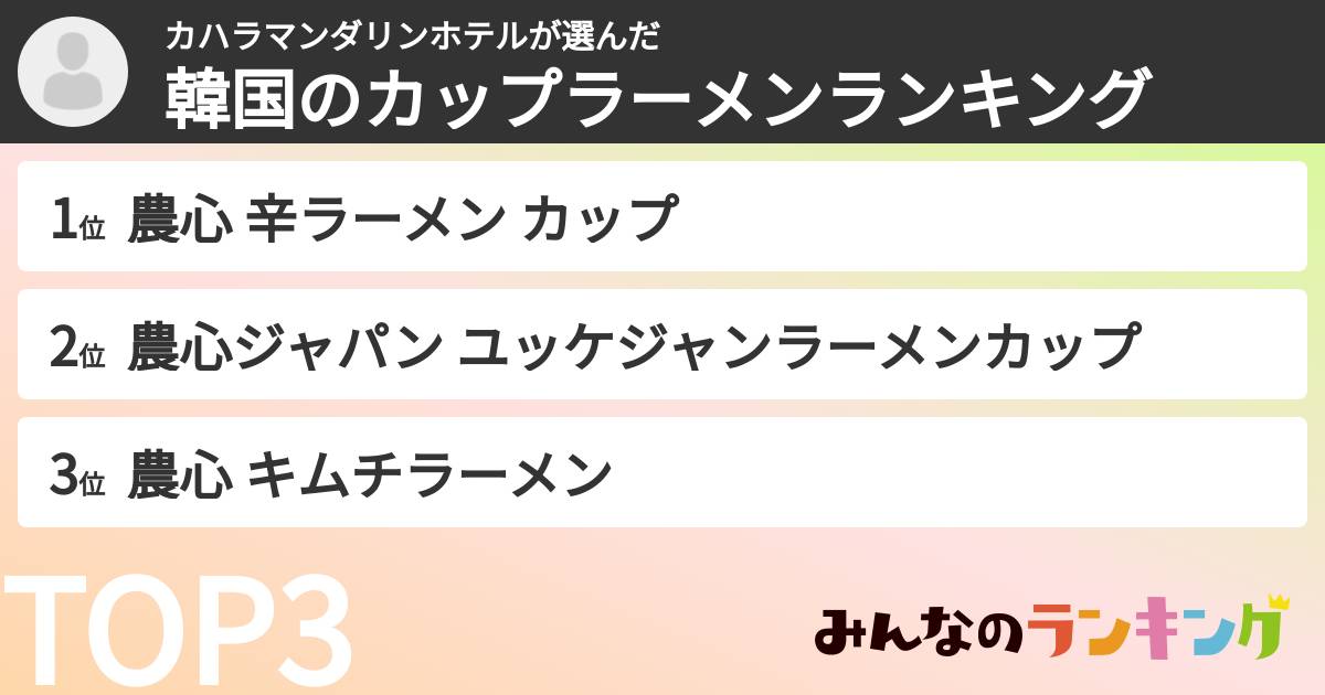 カハラマンダリンホテルさんの「韓国のカップラーメンランキング」