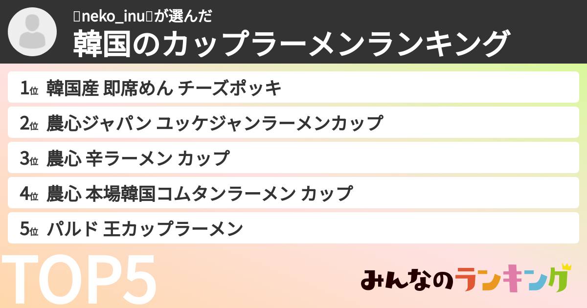 🐈neko_inu🐩さんの「韓国のカップラーメンランキング」
