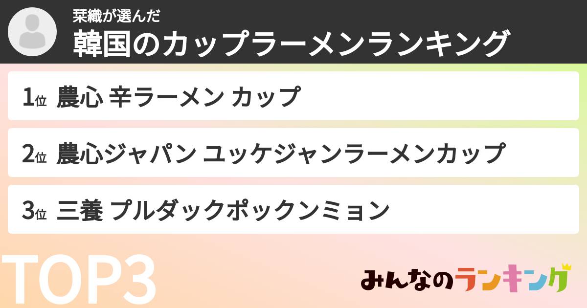 栞織さんの「韓国のカップラーメンランキング」
