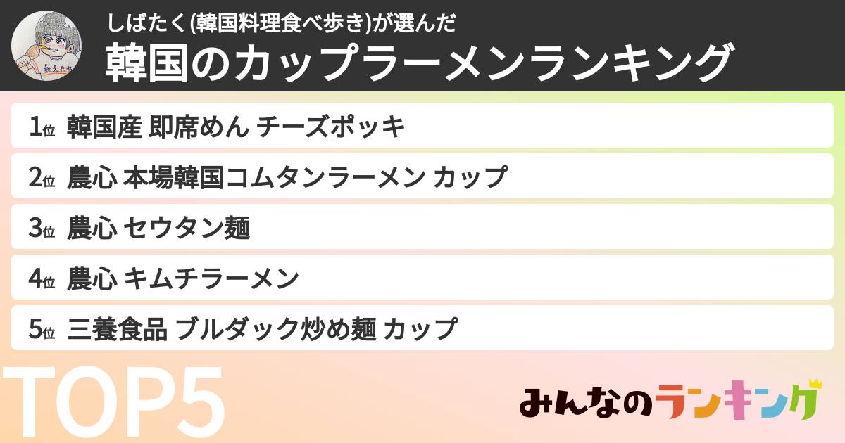 しばたく(韓国料理食べ歩き)さんの「韓国のカップラーメンランキング」