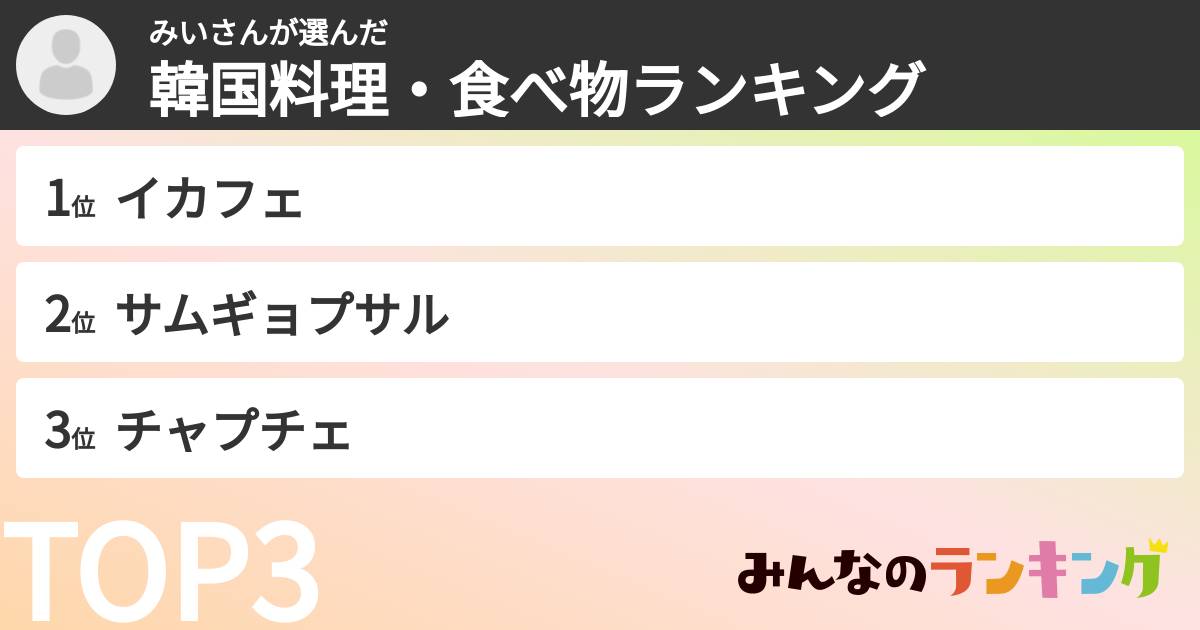 みいさんさんの「韓国料理・食べ物ランキング」