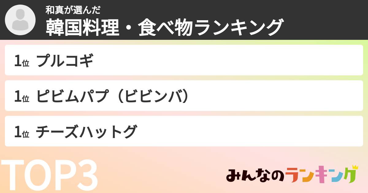 和真さんの「韓国料理・食べ物ランキング」