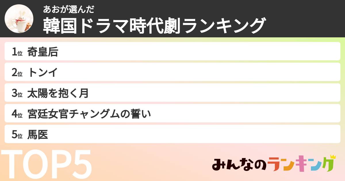 あおさんの「韓国ドラマ時代劇ランキング」