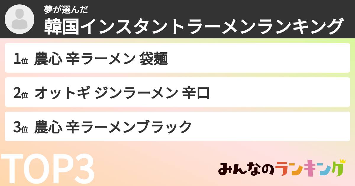 夢さんの「韓国インスタントラーメンランキング」
