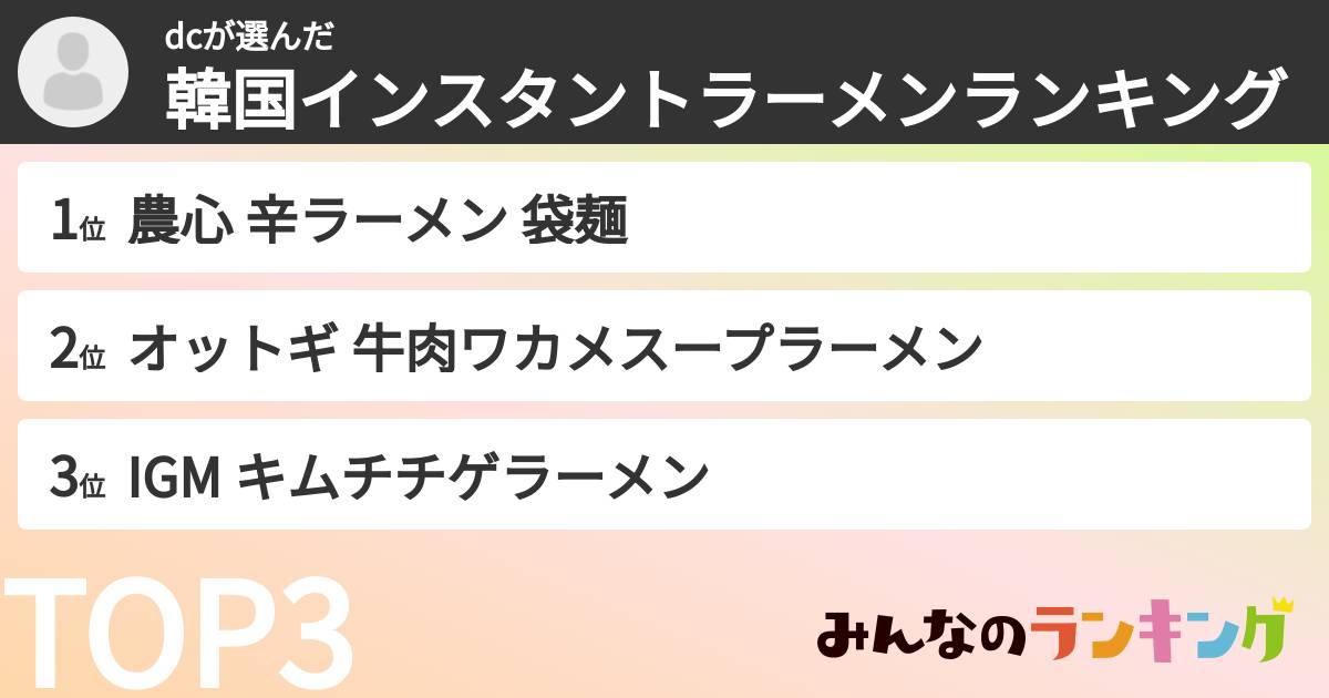 dcさんの「韓国インスタントラーメンランキング」