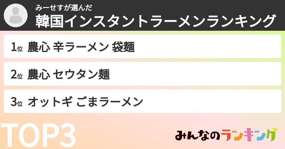 みーせすさんの「韓国インスタントラーメンランキング」