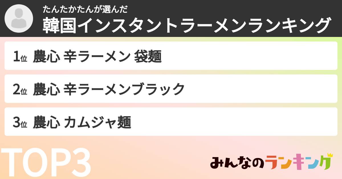 たんたかたんさんの「韓国インスタントラーメンランキング」