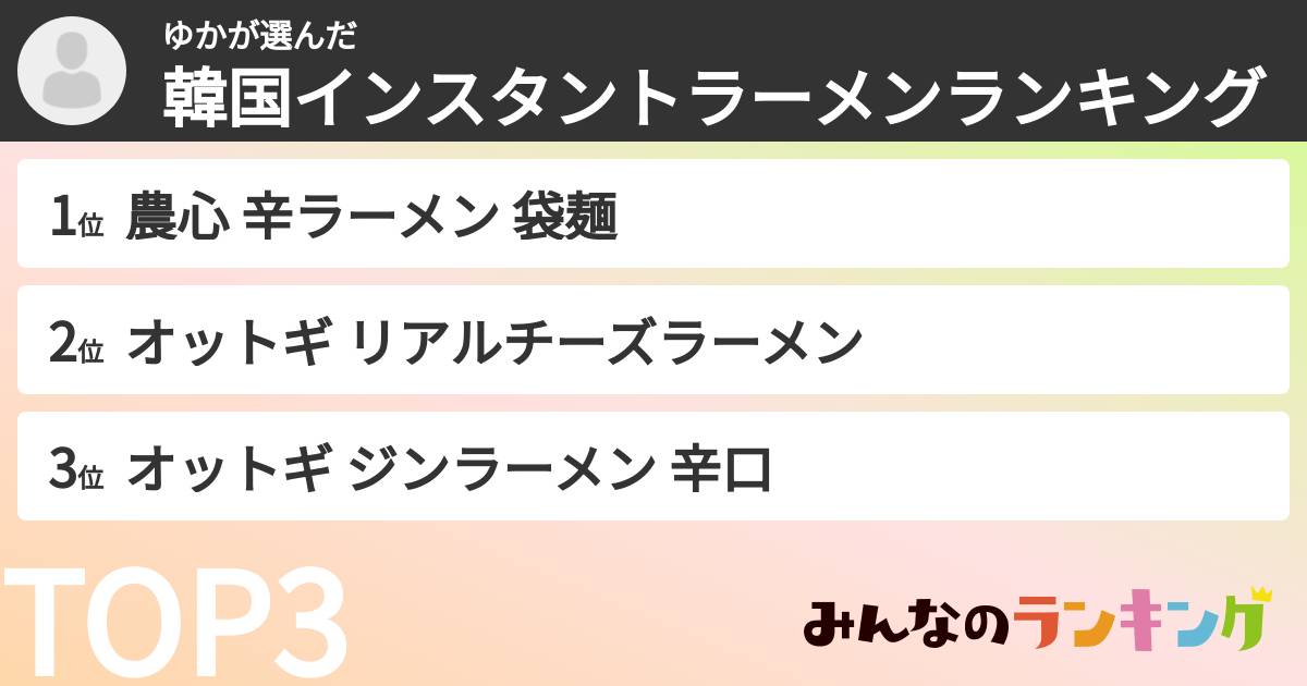 ゆかさんの「韓国インスタントラーメンランキング」