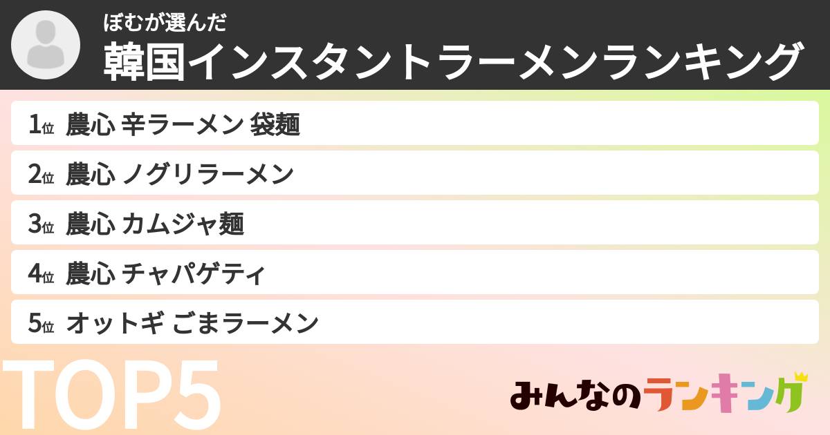 ぼむさんの「韓国インスタントラーメンランキング」