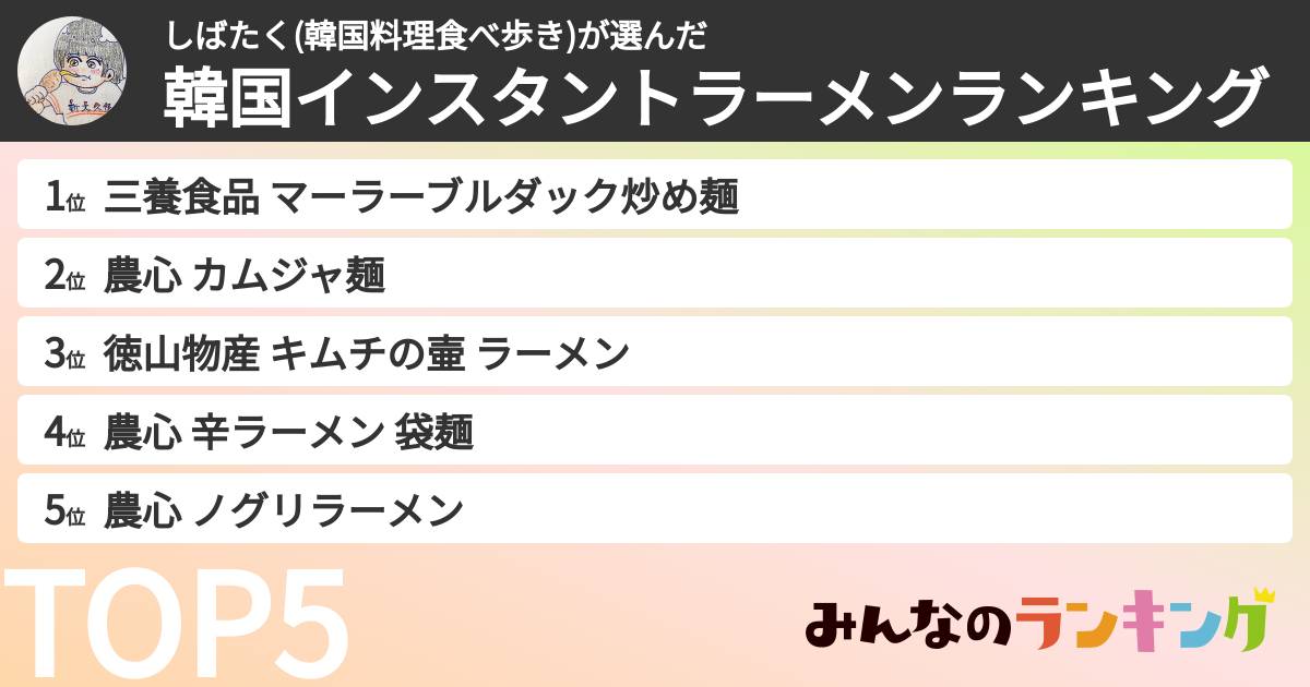しばたく(韓国料理食べ歩き)さんの「韓国インスタントラーメンランキング」