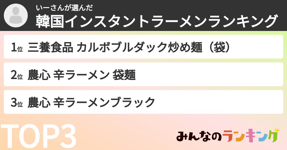 いーさんさんの「韓国インスタントラーメンランキング」