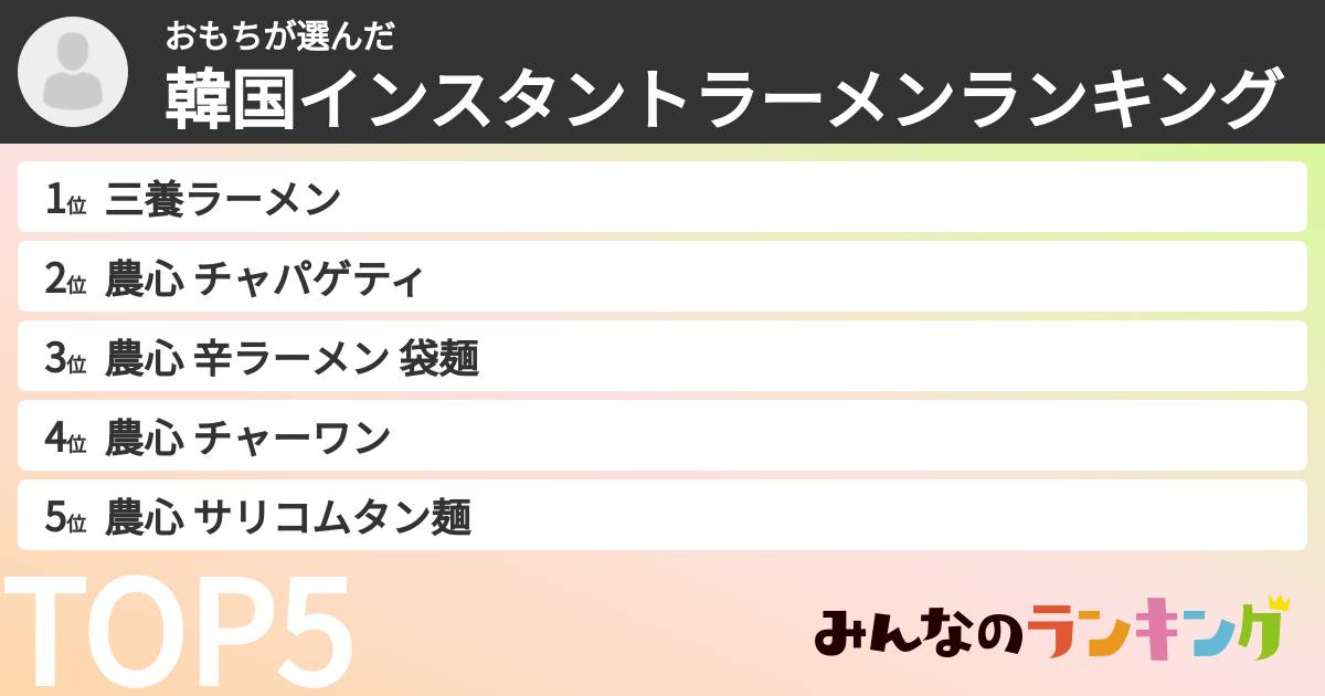 おもちさんの「韓国インスタントラーメンランキング」
