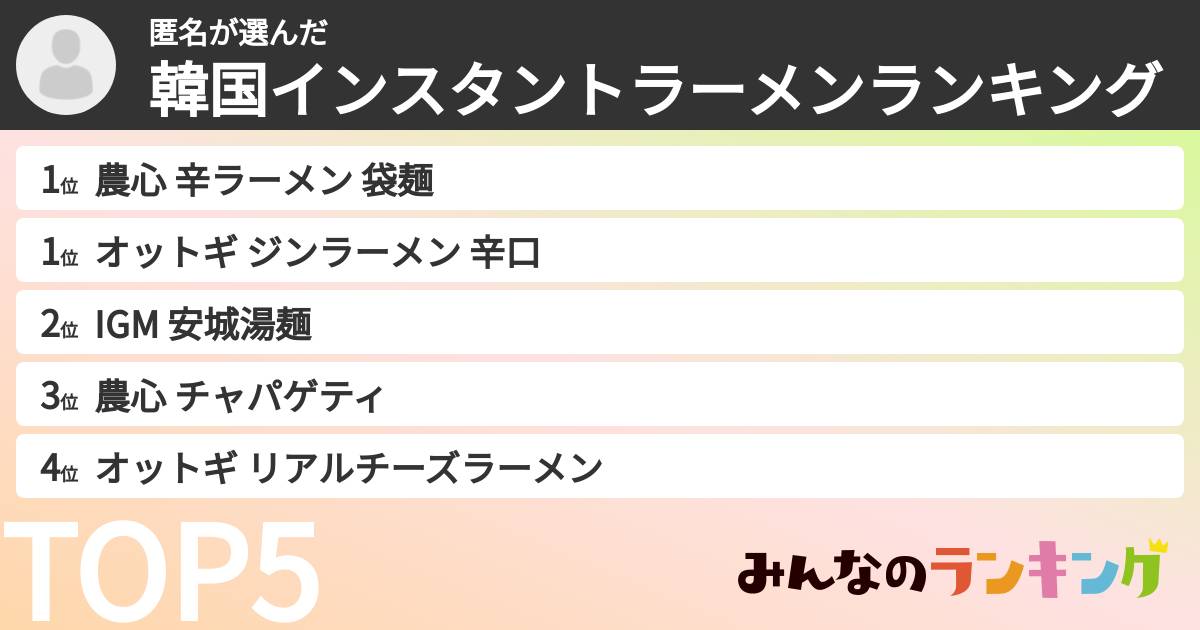 匿名さんの「韓国インスタントラーメンランキング」