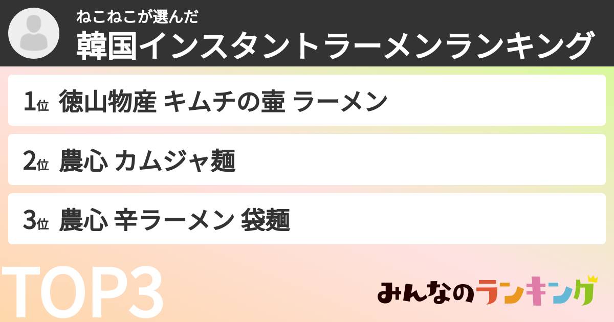 ねこねこさんの「韓国インスタントラーメンランキング」
