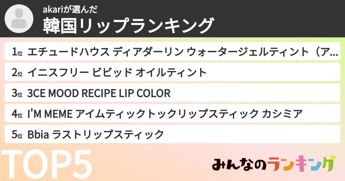 akariさんの「韓国リップランキング」