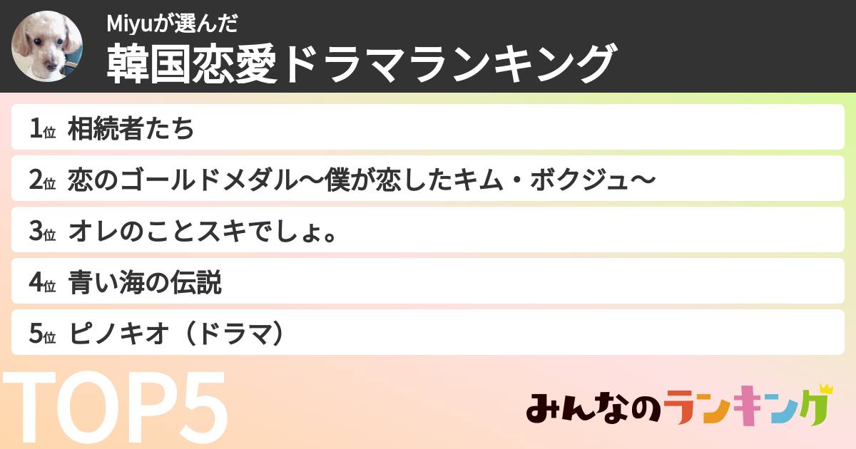 Miyuさんの「韓国恋愛ドラマランキング」