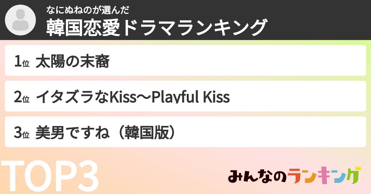 なにぬねのさんの「韓国恋愛ドラマランキング」