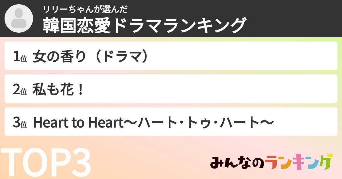 リリーちゃんさんの「韓国恋愛ドラマランキング」