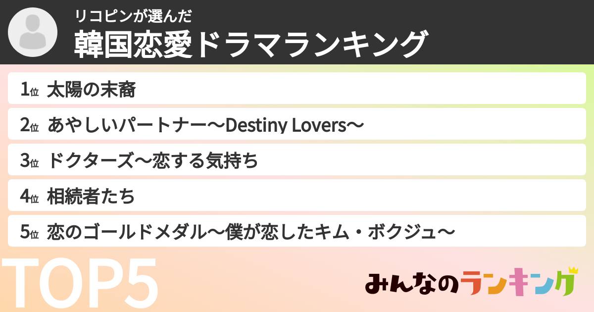 リコピンさんの「韓国恋愛ドラマランキング」