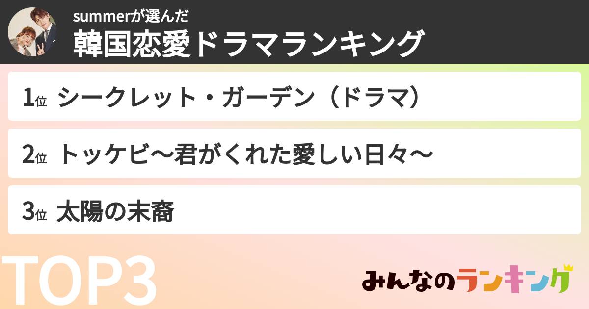 summerさんの「韓国恋愛ドラマランキング」
